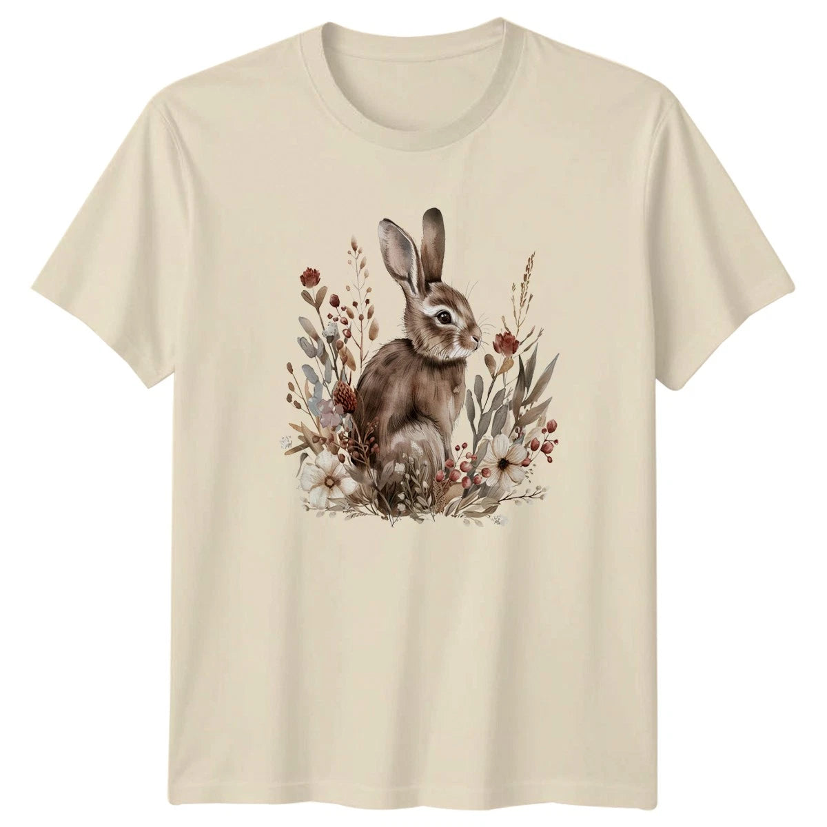 Rustic Rabbit Floral T-Shirt Woodland Nature Gift For Him And Her
