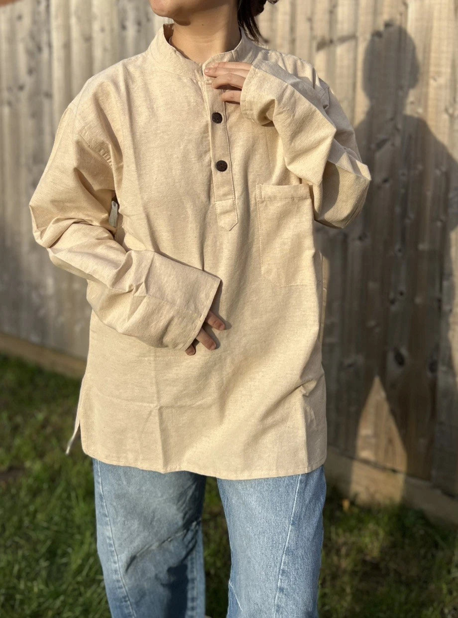 Cotton eco friendly unisex beige  Unisex boho style top Summer Travel  shirt