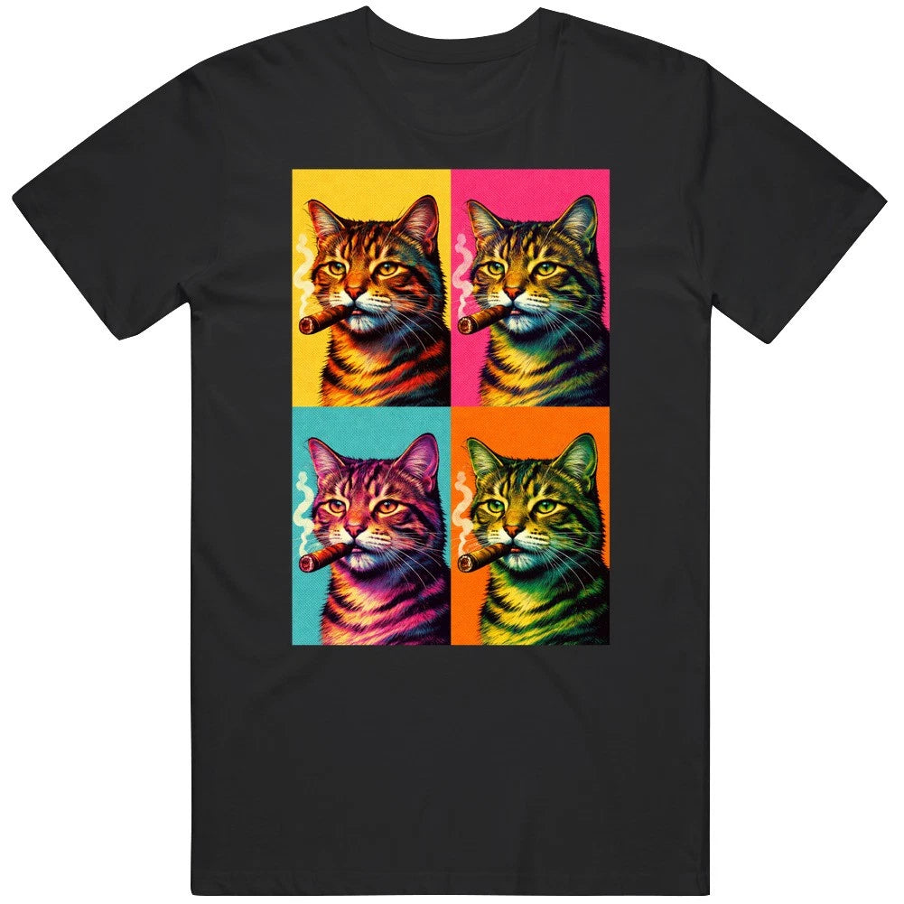 Funny Cat Cigar Pop Art Parody Joke MEME GAG T Shirt