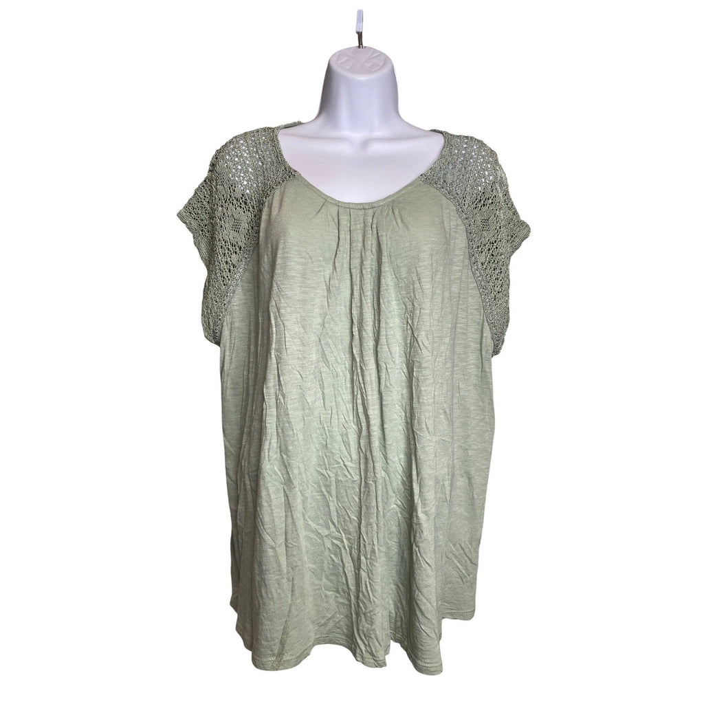 Lucky Brand Womens Sage Green Crochet Sleeve Tunic Top Size 2X Boho Flowy Artsy
