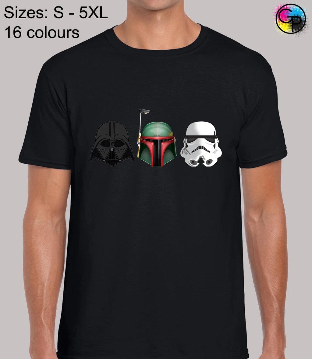 3 Helmets Space Wars Sci Fi Star Jedi Yoda Top Skywalker T-Shirt for Men
