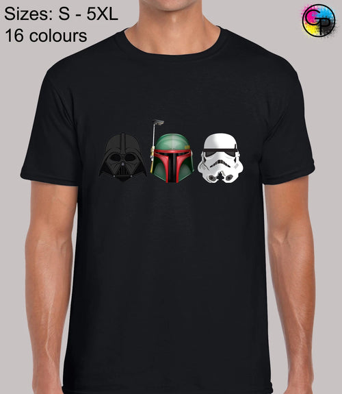 3 Helmets Space Wars Sci Fi Star Jedi Yoda Top Skywalker T-Shirt for Men