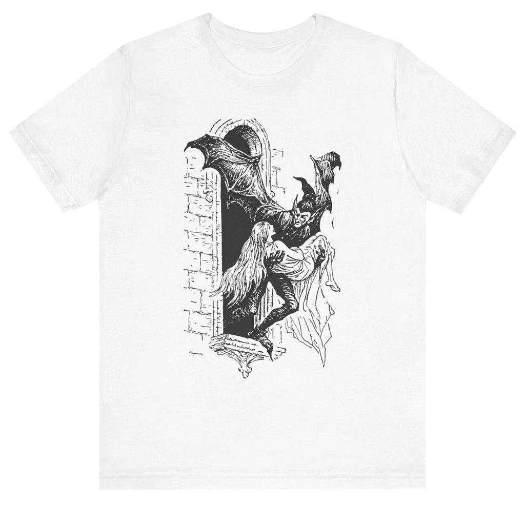 Vintage Dracula Gothic Shirt Vampire Tee Creepy Art Retro Unisex Jersey