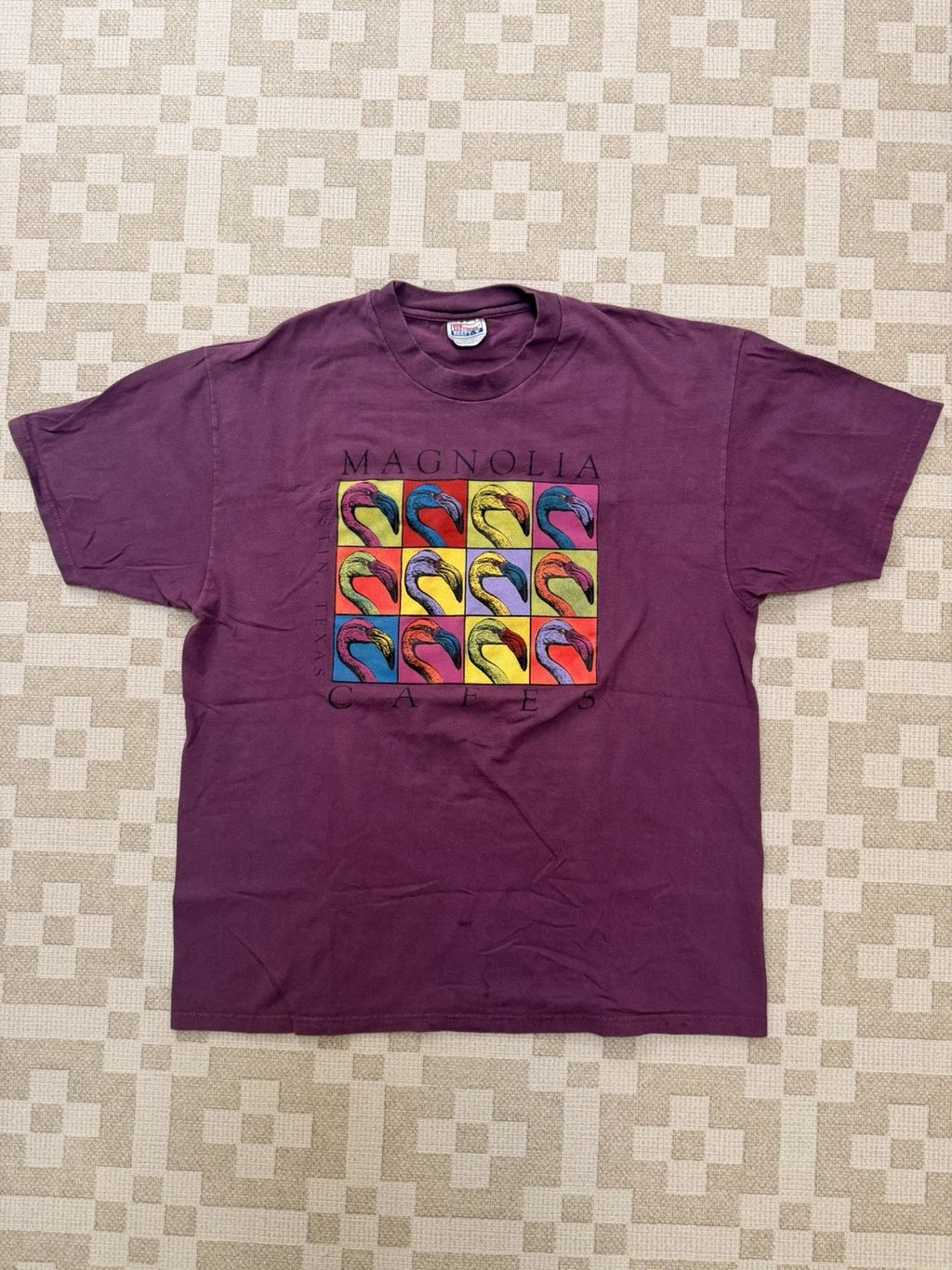 Vintage Andy Warhol Flamingo Shirt Size XL Purple Pop Art 90s
