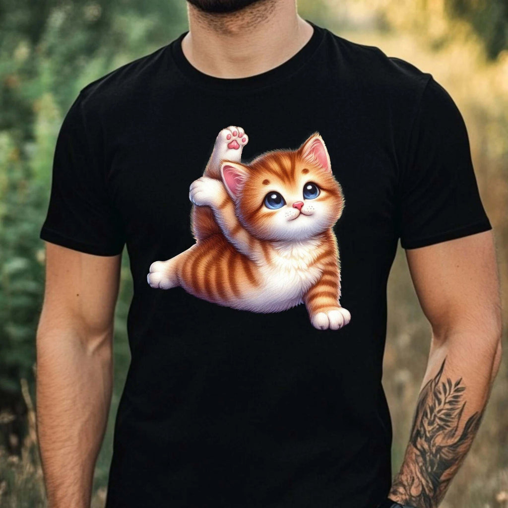 Mens Cat Yoga Print Cotton T-Shirt Size XS to 5XL