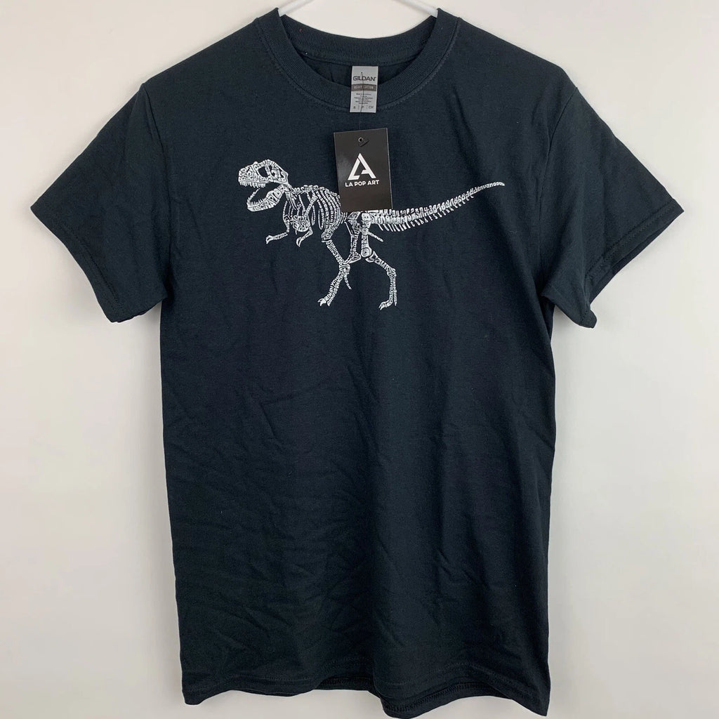 Los Angeles Pop Art Word Art T-Shirt Mens Small Dinosaur T-Rex Skeleton Black
