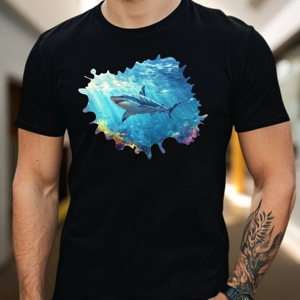 Mens Shark Motif Cotton T-Shirt Size XS to 5XL