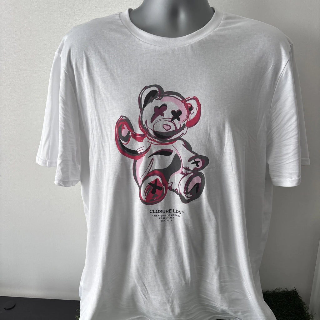 Closure LDN Men’s Pop Art Teddy T-Shirt Size XL Brand New 100% Cotton White