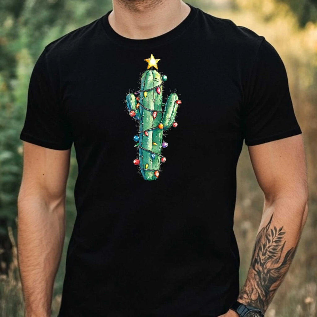 Mens Cactus Christmas Theme Cotton T-Shirt Size XS to 5XL