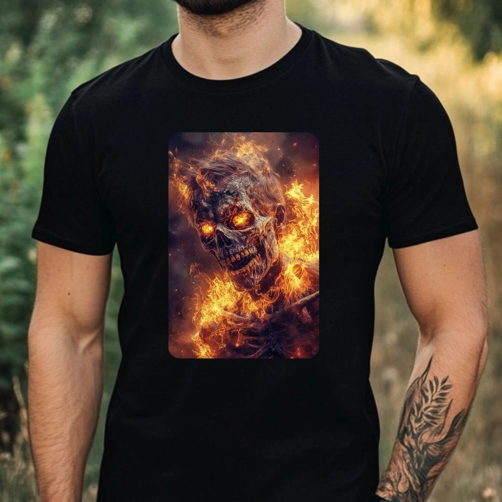 Mens Zombie On Fire Motif Cotton T-Shirt Size XS to 5XL