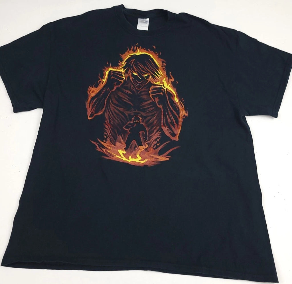 Vintage Y2k Attack On Titan Anime Shirt Rare Gildan Fire Flame Cartoon Vtg