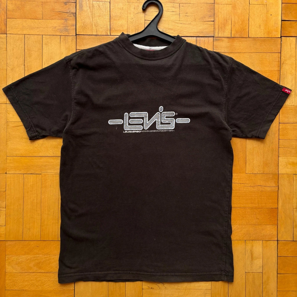 Vintage Levi’s Stereo Registered Trademark Y2K Tee Black Logo Spellout S