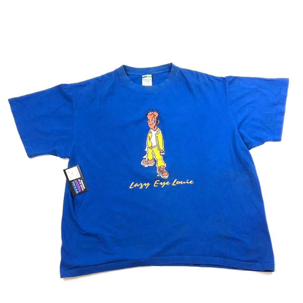 Lazy Eye Louie Cartoon Drawing Art Promo Blue Tee T Shirt Size XL B3