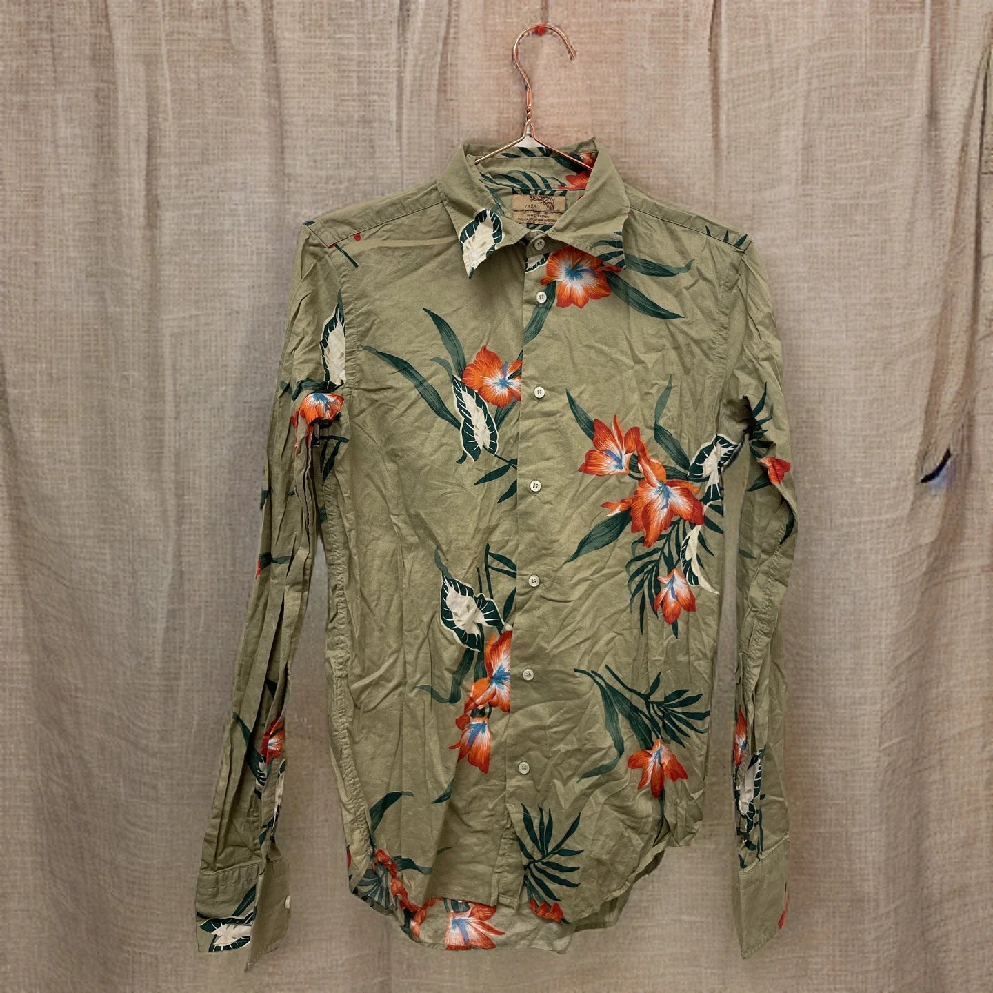 Vintage y2k mens green floral patterned zara shirt size S| SKU 946