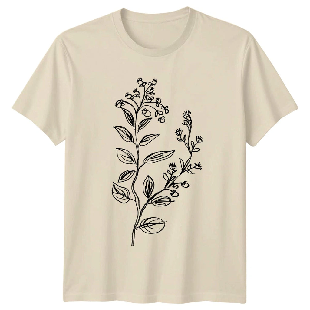 Minimalist Line Art Flower Botanical T-Shirt Boho Nature Floral Plant Design