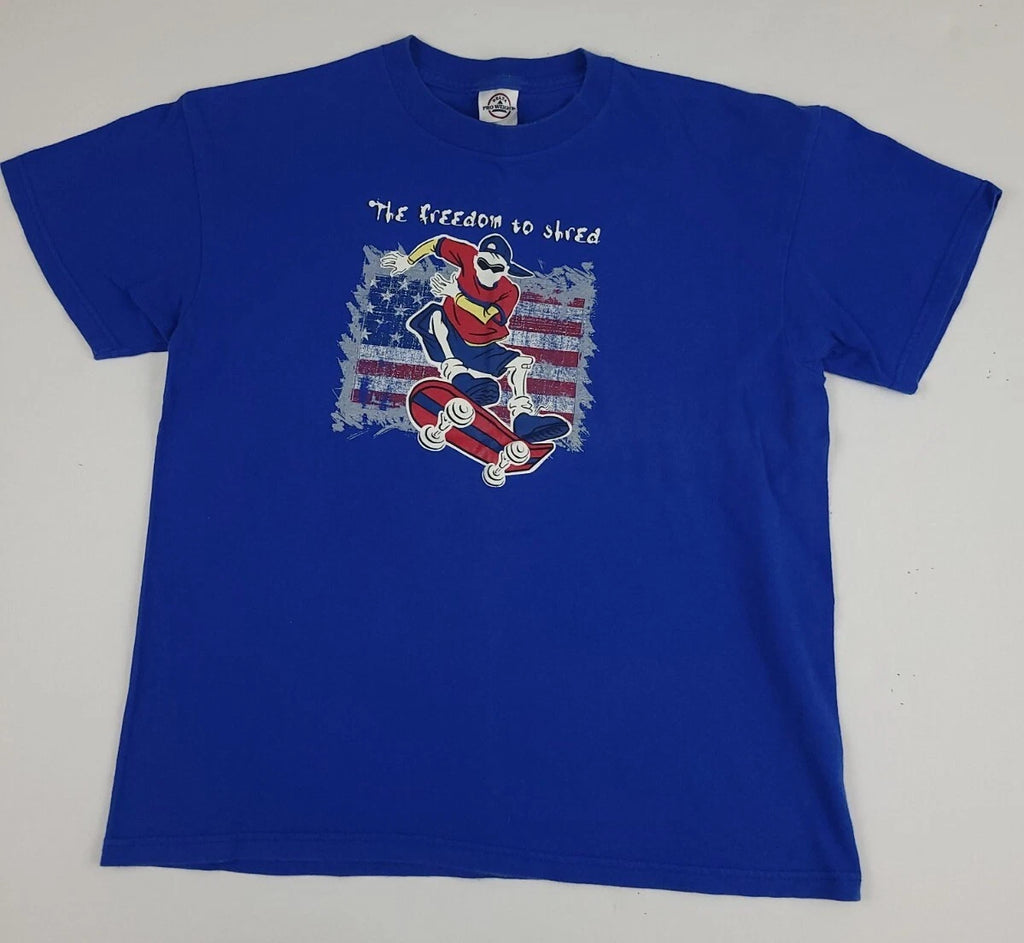 Vintage Y2k Freedom To Shred Skateboard Flag Graphic Print Shirt Youth XL Men XS