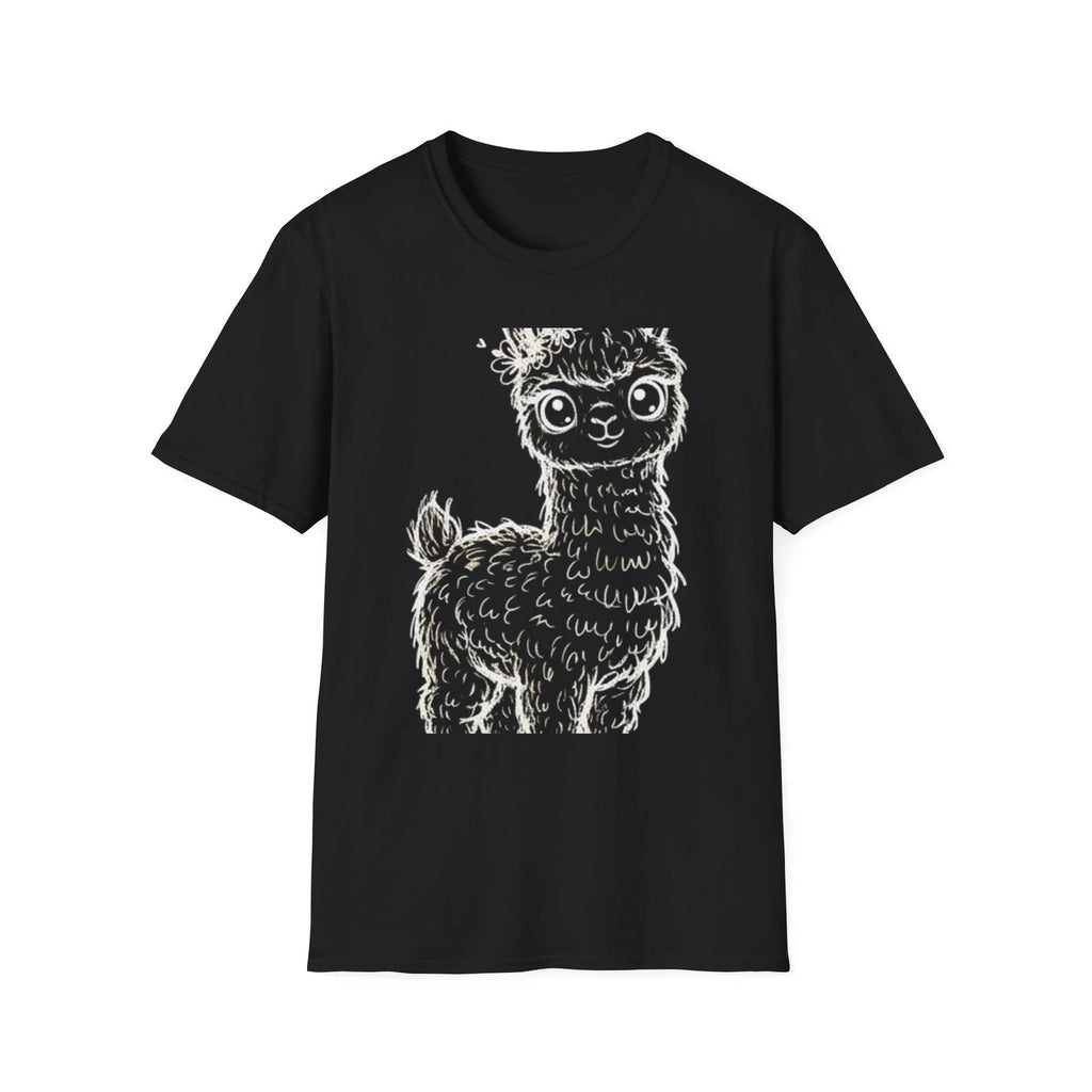 Llama Crown Floral Hand-Drawn Black Tee Cute Kawaii Graphic T-Shirt