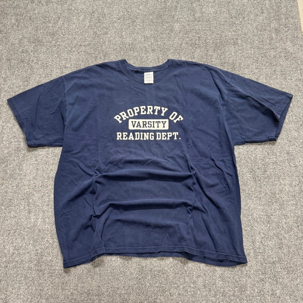 Property Of Varsity Reading T-Shirt Men's 2XL Cotton Heavyweight Blue Y2K