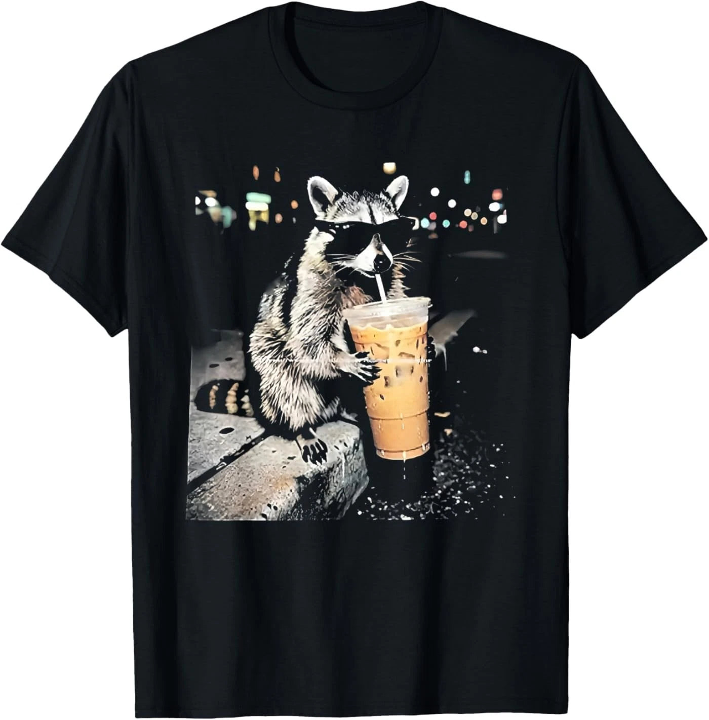 Funny Raccoon Drinking iced Coffee T-Shirt