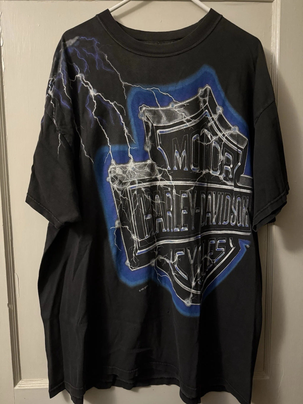 Men’s Vintage Y2K Harley Lightning Emblem 2XL Motorcycle Biker Shirt
