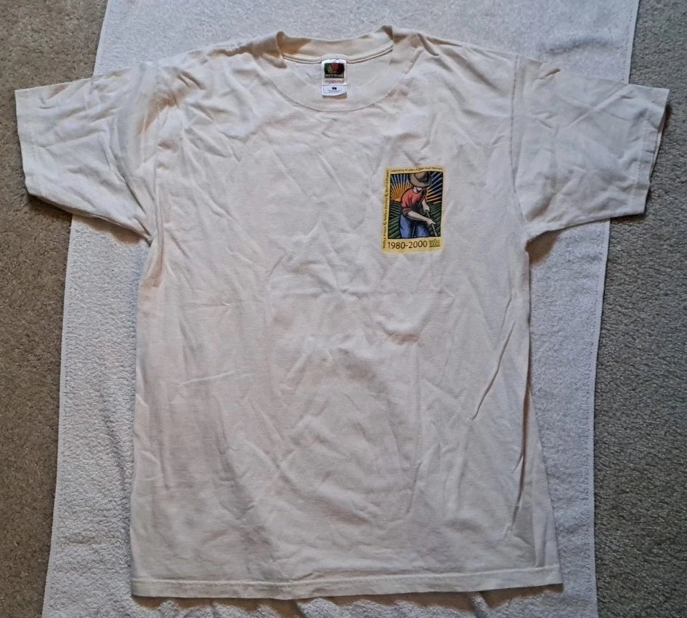 Vintage Y2K Whole Foods Market Farmer 20th Anniversary White T-Shirt Mens Large