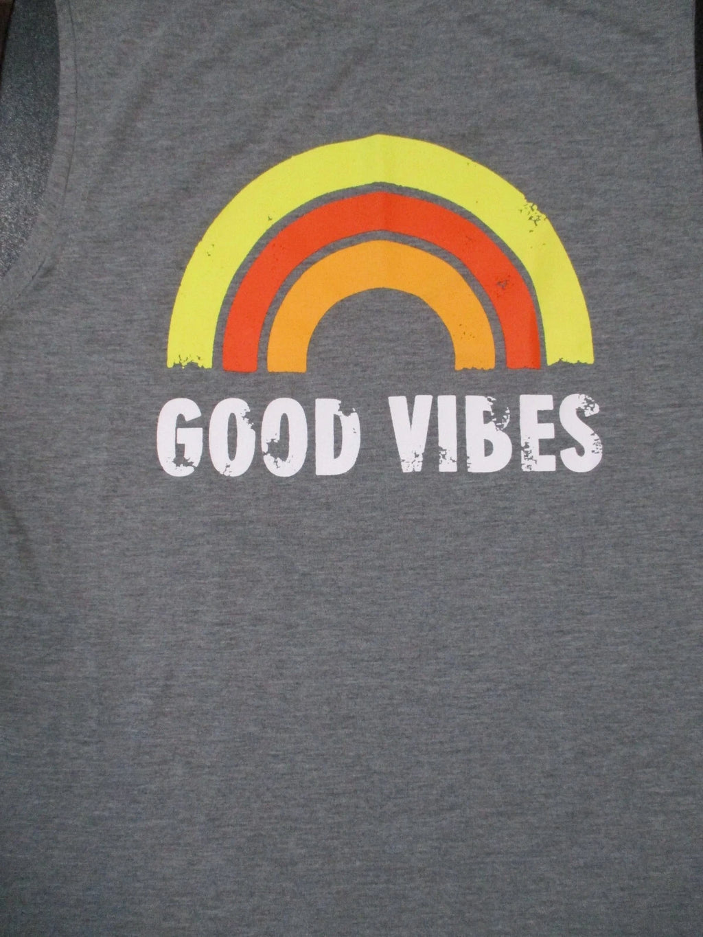 XL gray GOOD VIBES sleeveless FESTIVAL hippie RAINBOW t-shirt