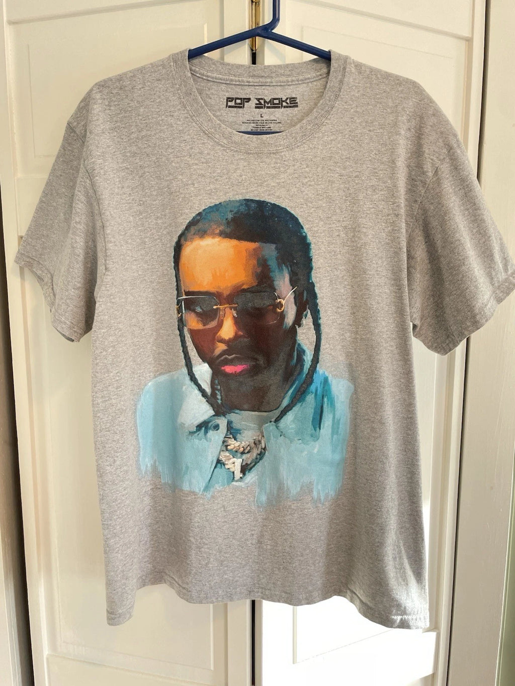 Pop Smoke T Shirt Grey Mens Size Large Art Paint Graphic Print 2021 Rap Music