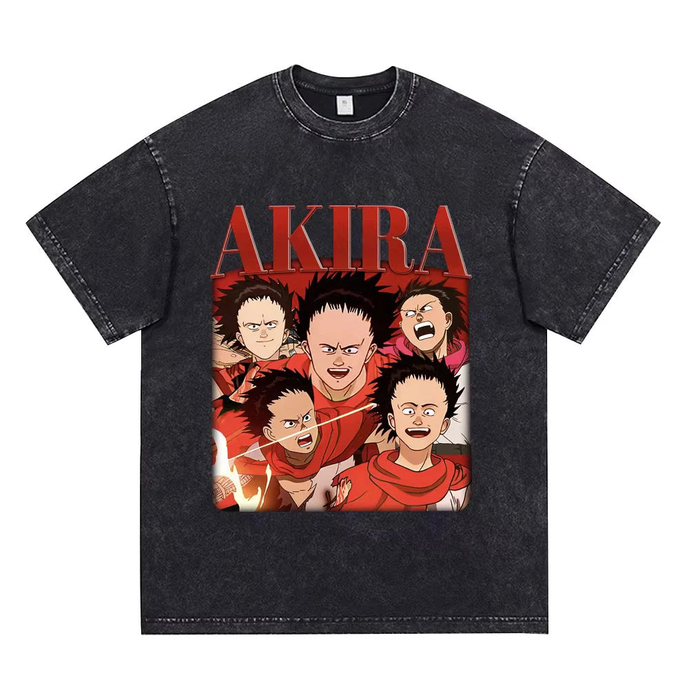 Akira Anime Shotaro Kaneda Washed Black Graphic Shirt Vintage Y2K Streetwear Tee