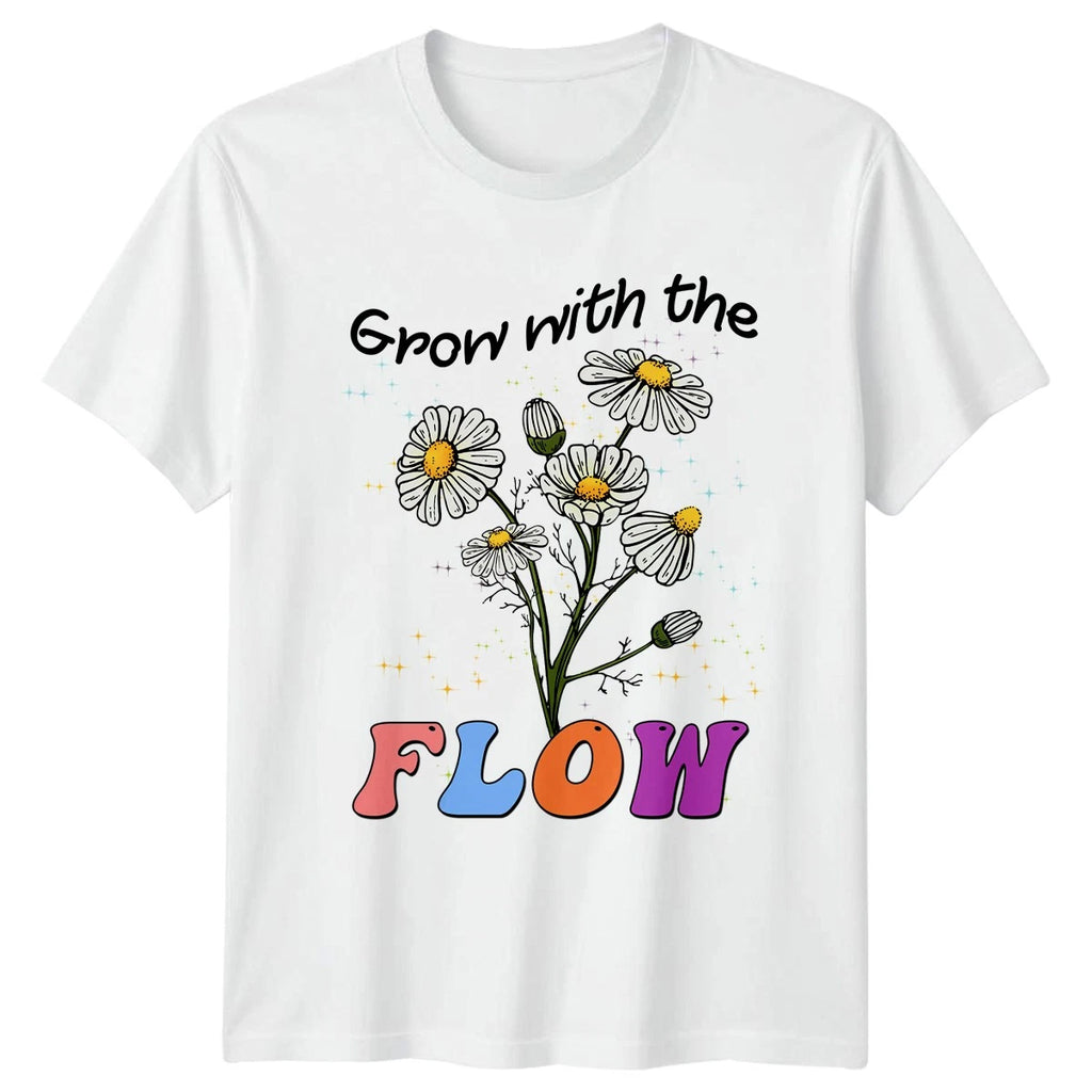 Grow With The Flow Womens T-Shirt Boho Daisy Nature Birthday Gift For Her