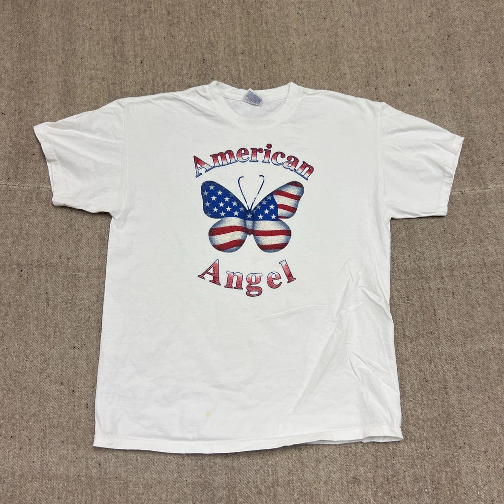 Vintage American Angel Shirt Mens Large White 2000s Y2K Butterfly USA