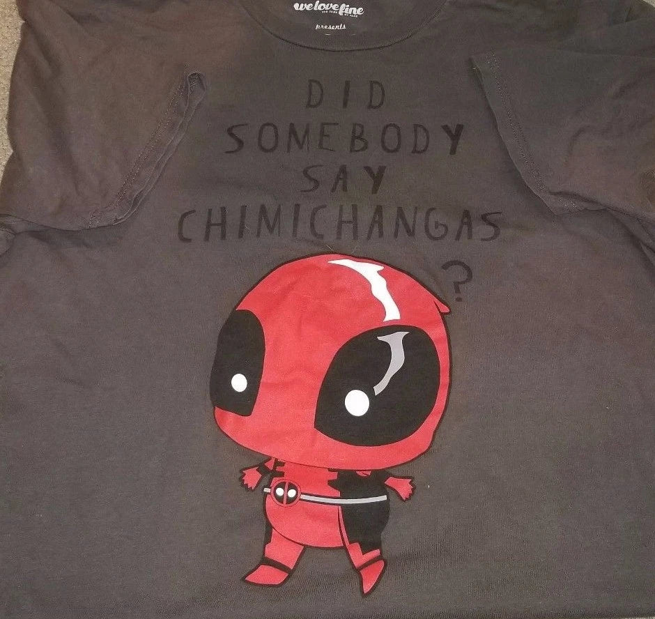 Baby Deadpool Did Someone Say Chimichangas? Men's XL KAWAII! 100% Cotton