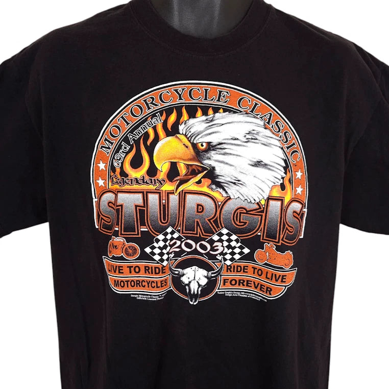 Vintage Sturgis T Shirt Mens Size Large Black Y2K 2003 Black Hills Rally Eagle