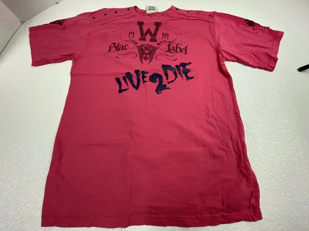 Vintage Y2K Blac Label Pink Patches Rivets Live 2 Die Inside Out T Shirt 2X Read