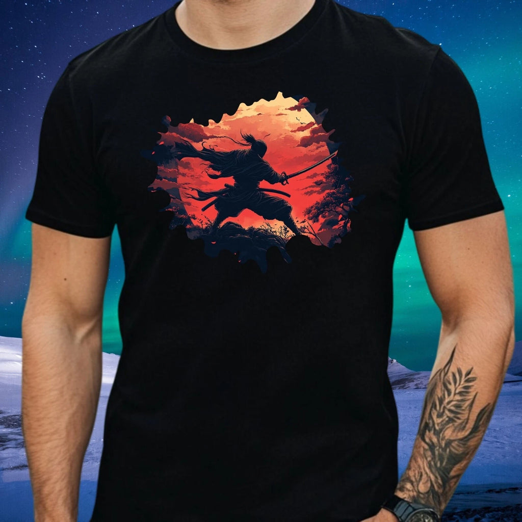 Mens Ninja Moon Motif Cotton T-Shirt Size XS to 5XL