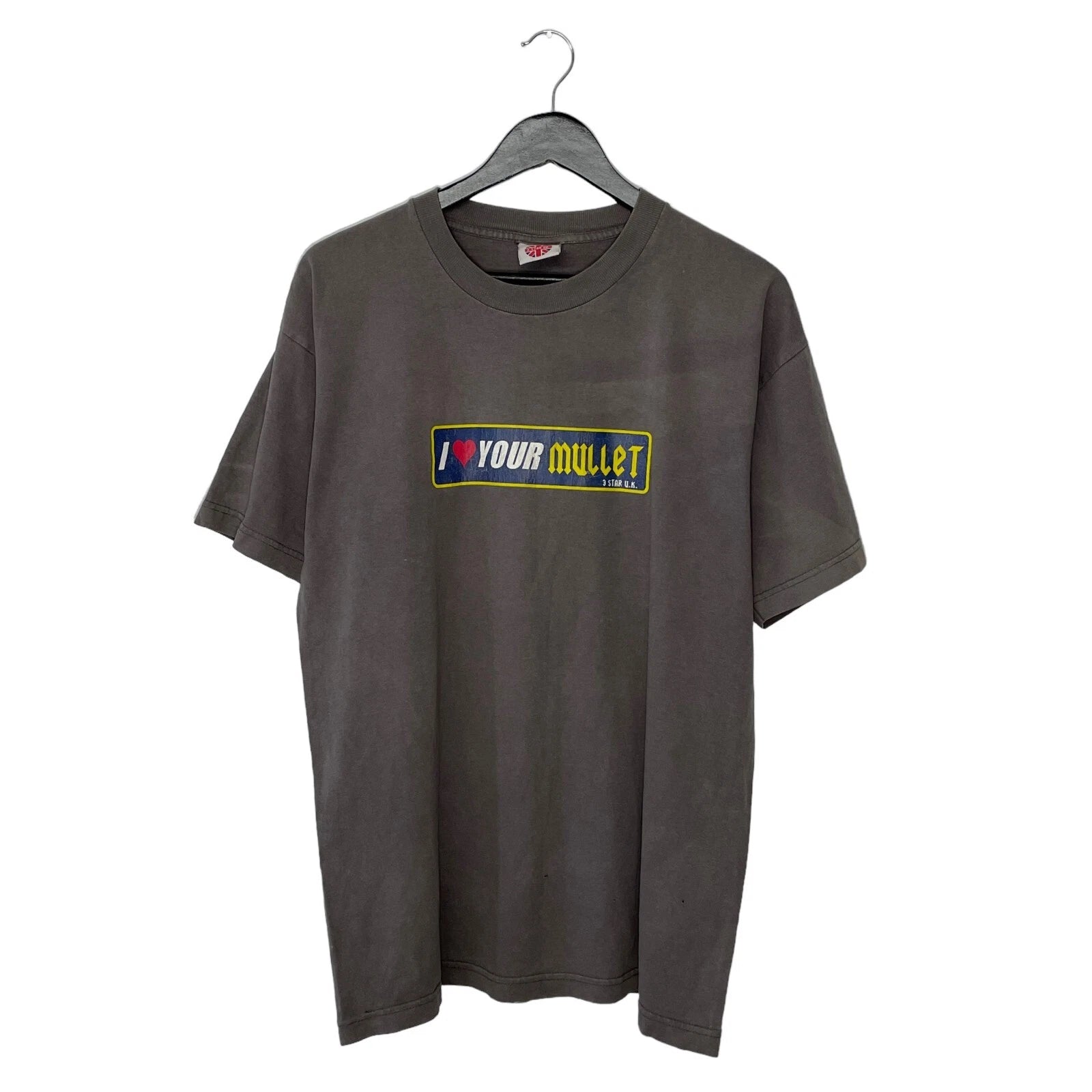 Vintage Y2K I Love Your Mullet Box Logo UK Punk T Shirt Size XL Grey