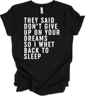 Don't Give Up Dreams So I Went Back To Sleep Shirt Funny Sarcastic Sleepy Tee