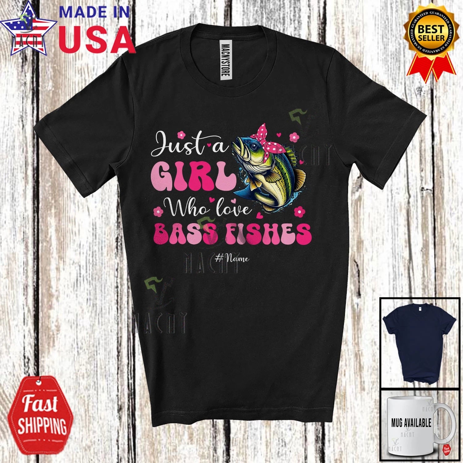 Just A Girl Who Loves Bass Fishes; Lovely Custom Name Girl Women Bass Fish Shirt