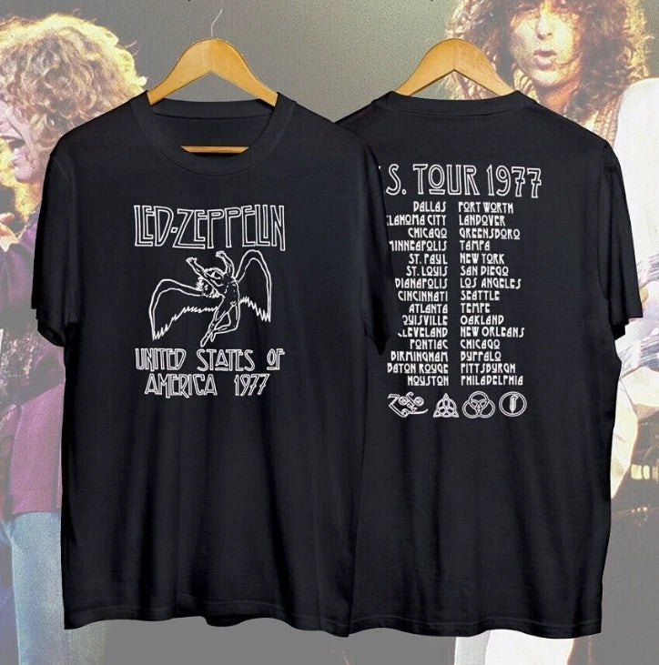 Led Zeppelin 1977 American Tour Black Mens T-Shirt Tee Unisex Vintage S-3XL