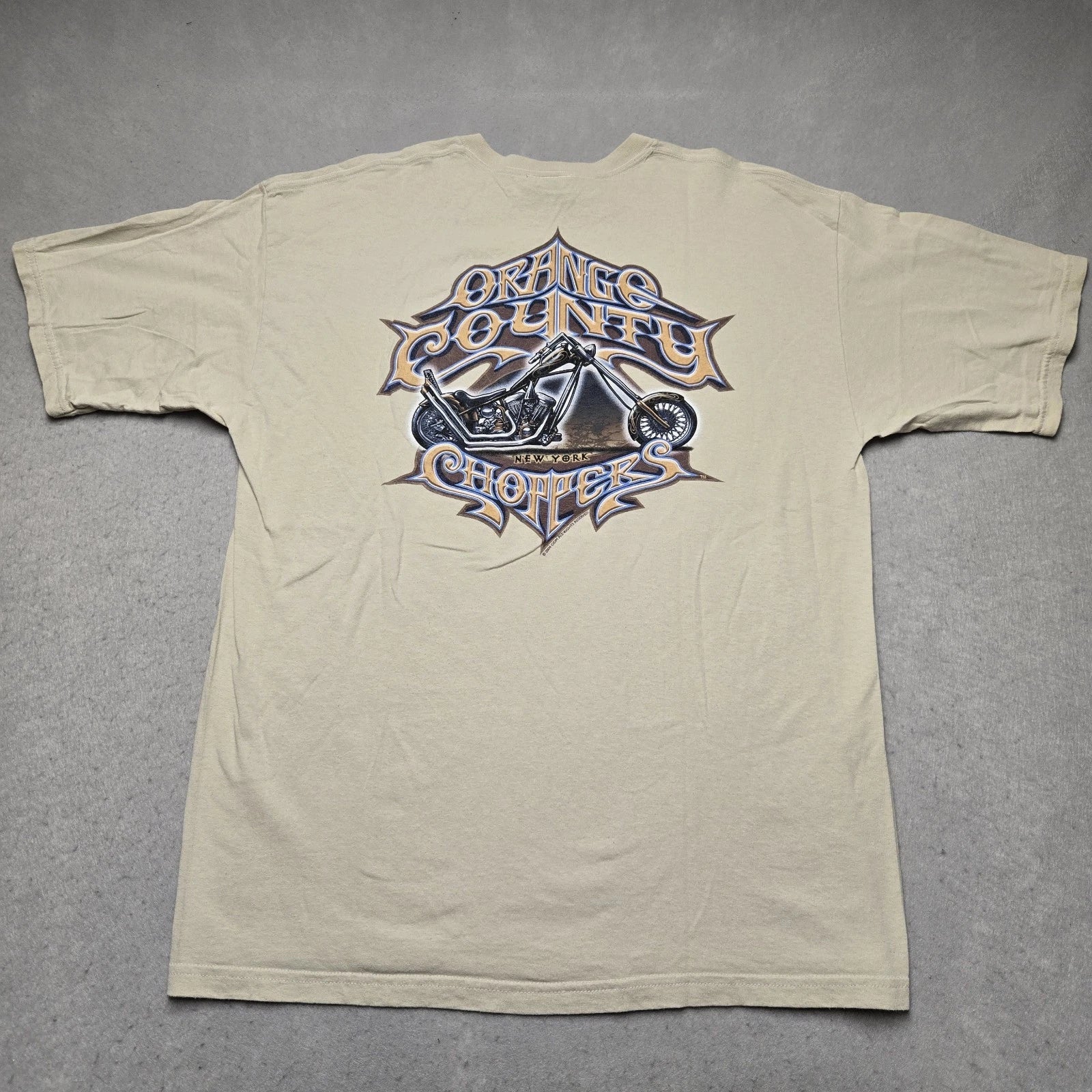 VINTAGE Orange County Choppers Shirt Tan Beige Mens XL New York Y2K