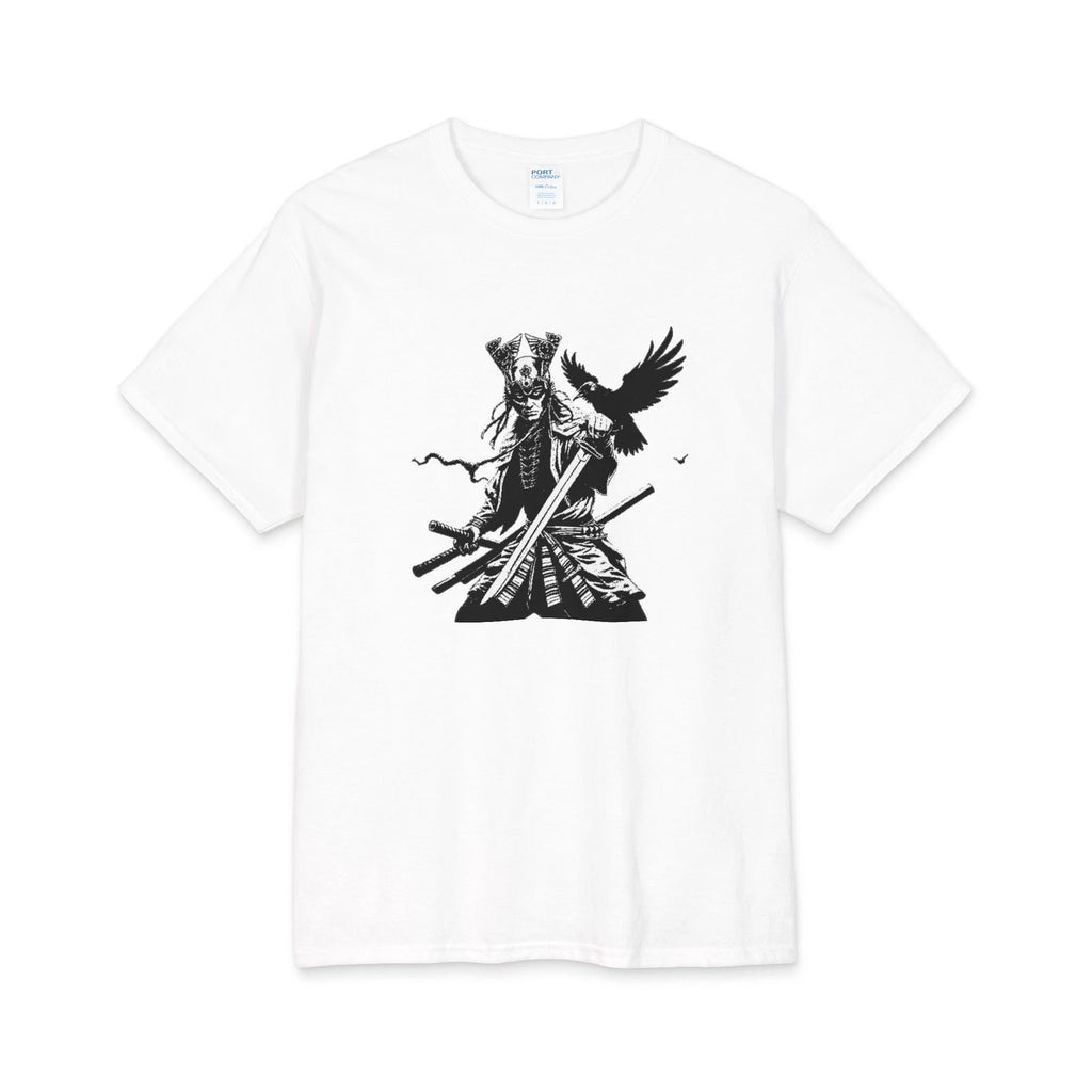 Samurai with Crow Tee | Black Ink Illustration Y2K Goth Aesthetic