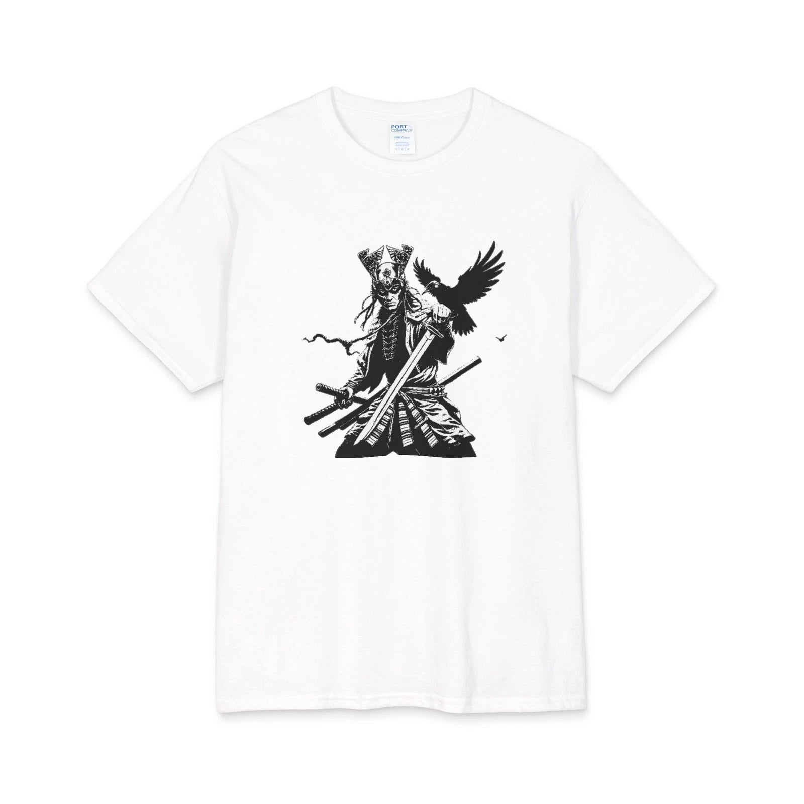 Samurai with Crow Tee | Black Ink Illustration Y2K Goth Aesthetic