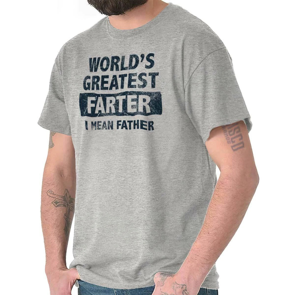 Worlds Greatest Farter Father Funny Dad Joke Mens Casual Crewneck T Shirts Tees