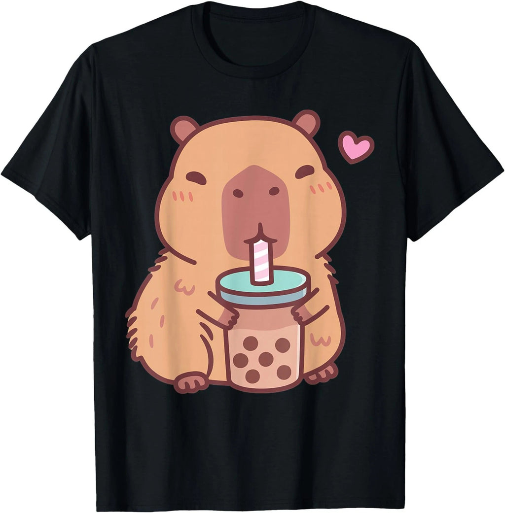 Cute Capybara Kawaii Anime Drinking Bubble Tea Lover T-Shirt