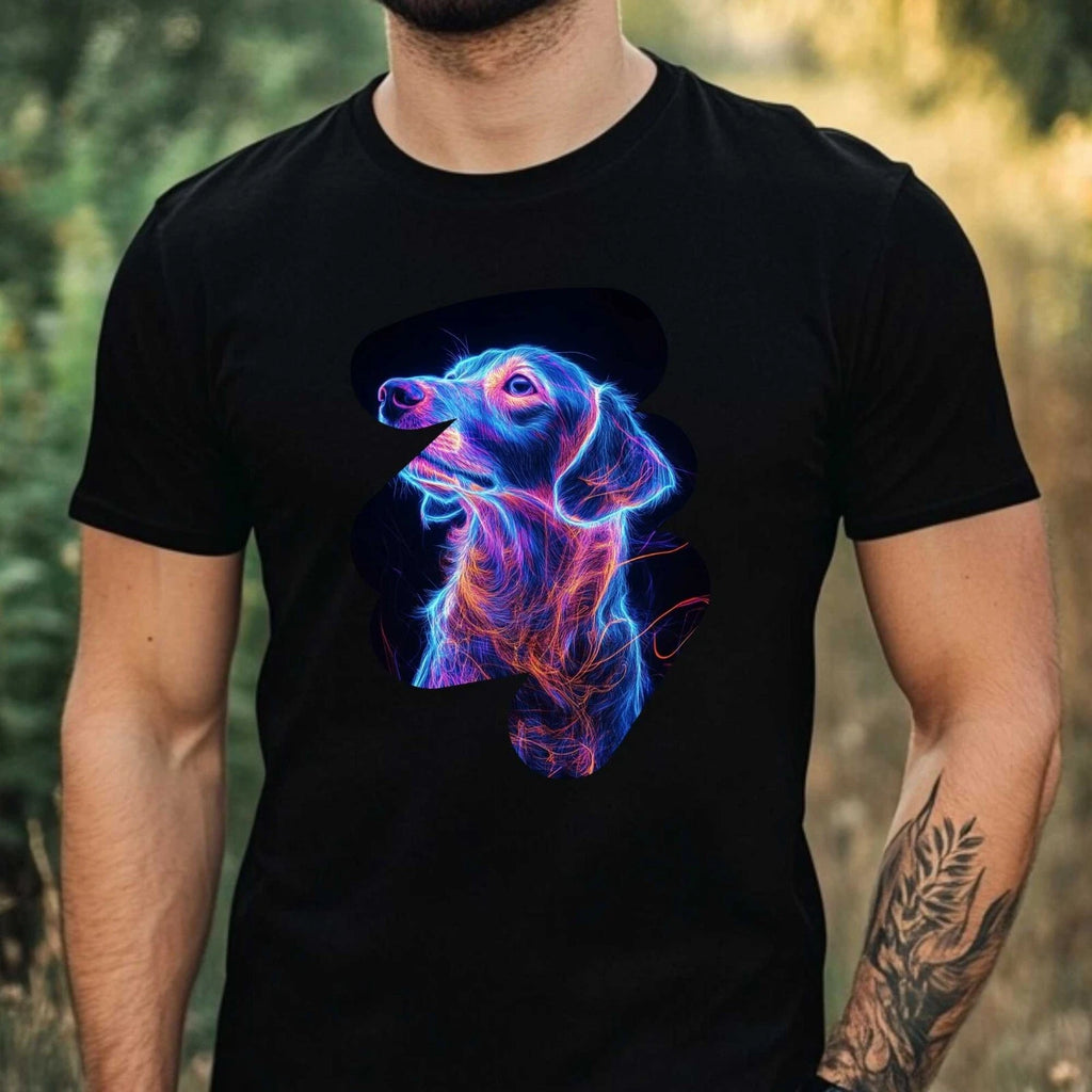 Mens Light Up Dog Print Cotton T-Shirt Size XS to 5XL