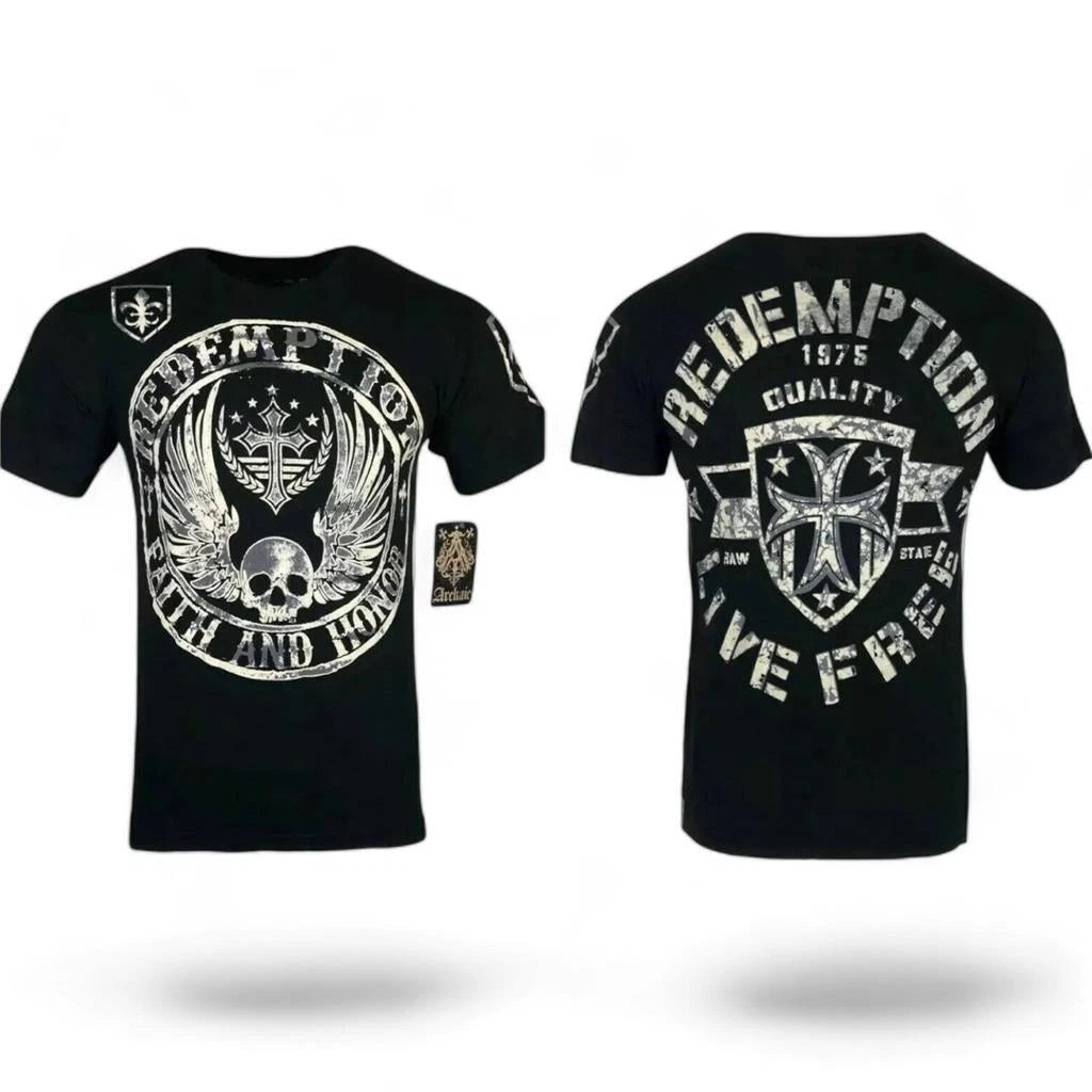 Men's Archaic by Affliction Midknight Black Wings Premium Y2K Tee T-Shirt S-4XL