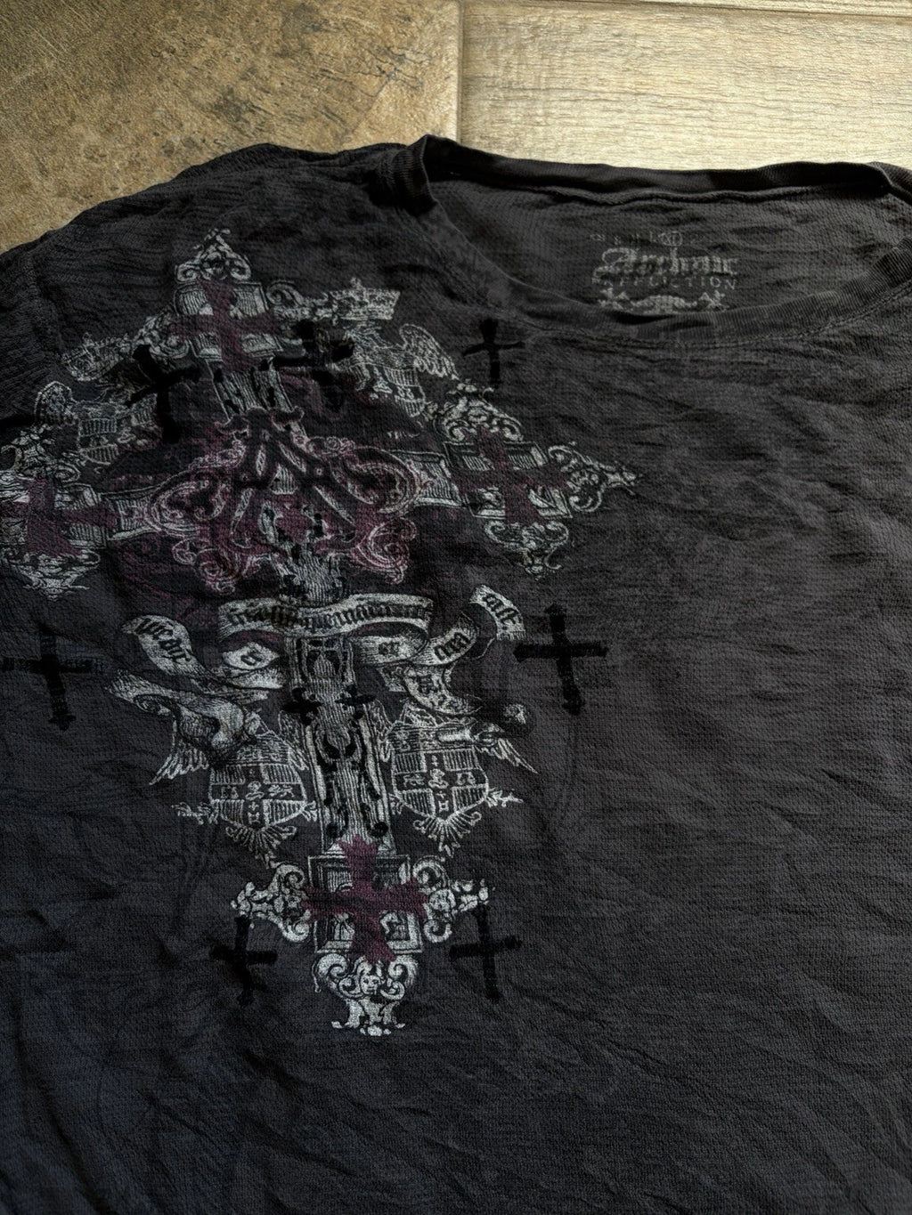 Affliction Collection Men's XL Black Long Sleeve Graphic T-Shirt Gothic Cross