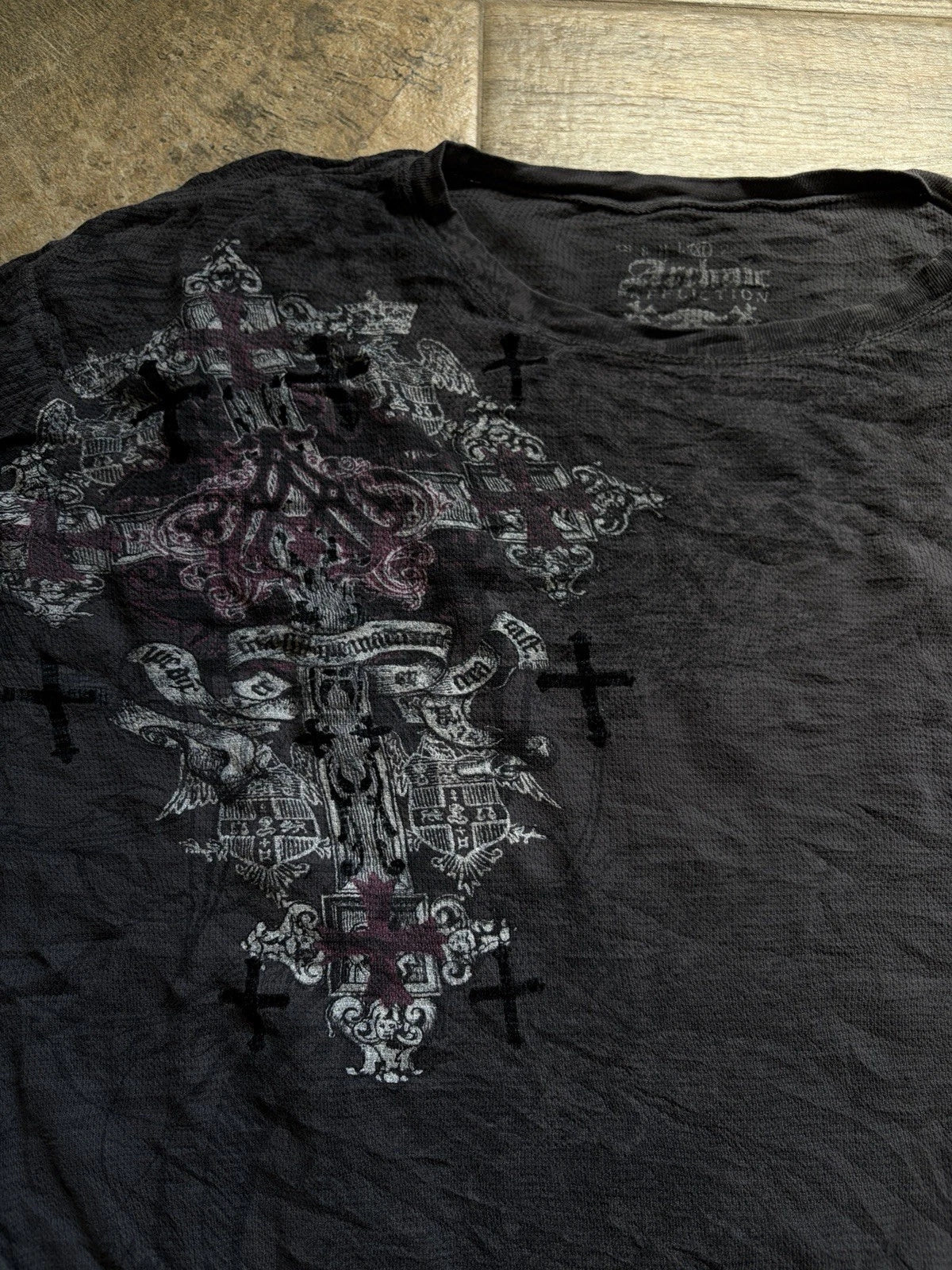 Affliction Collection Men's XL Black Long Sleeve Graphic T-Shirt Gothic Cross