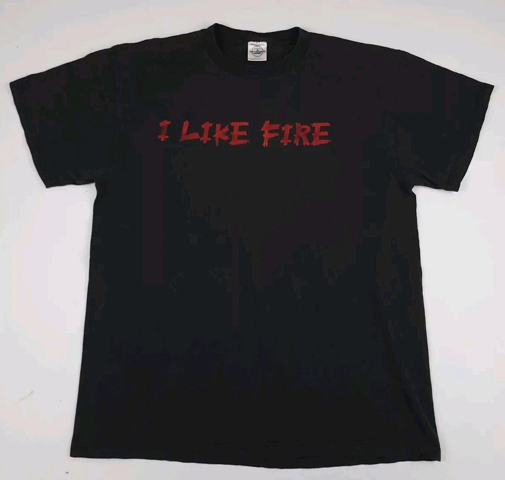 Vintage Y2k I Like Fire Print T Shirt Vtg Delta Tag Faded Black 2000s USA