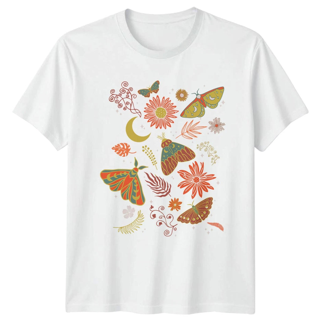 Boho Moth Butterfly Celestial Womens T-Shirt Floral Nature Birthday Gift For Her
