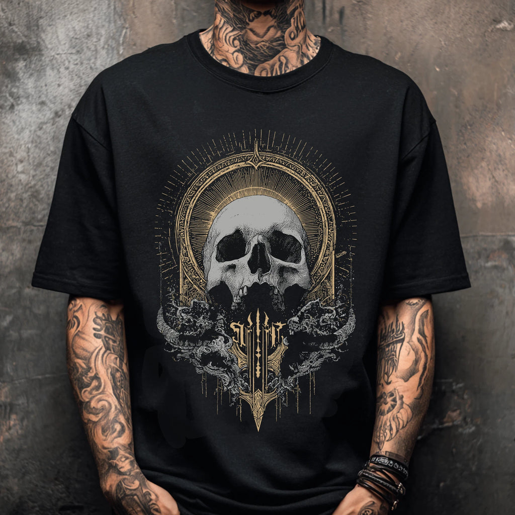 Gothic Skull Graphic T-Shirt Y2K Grunge Goth Graphic Tee Biker Metal Punk Shirt